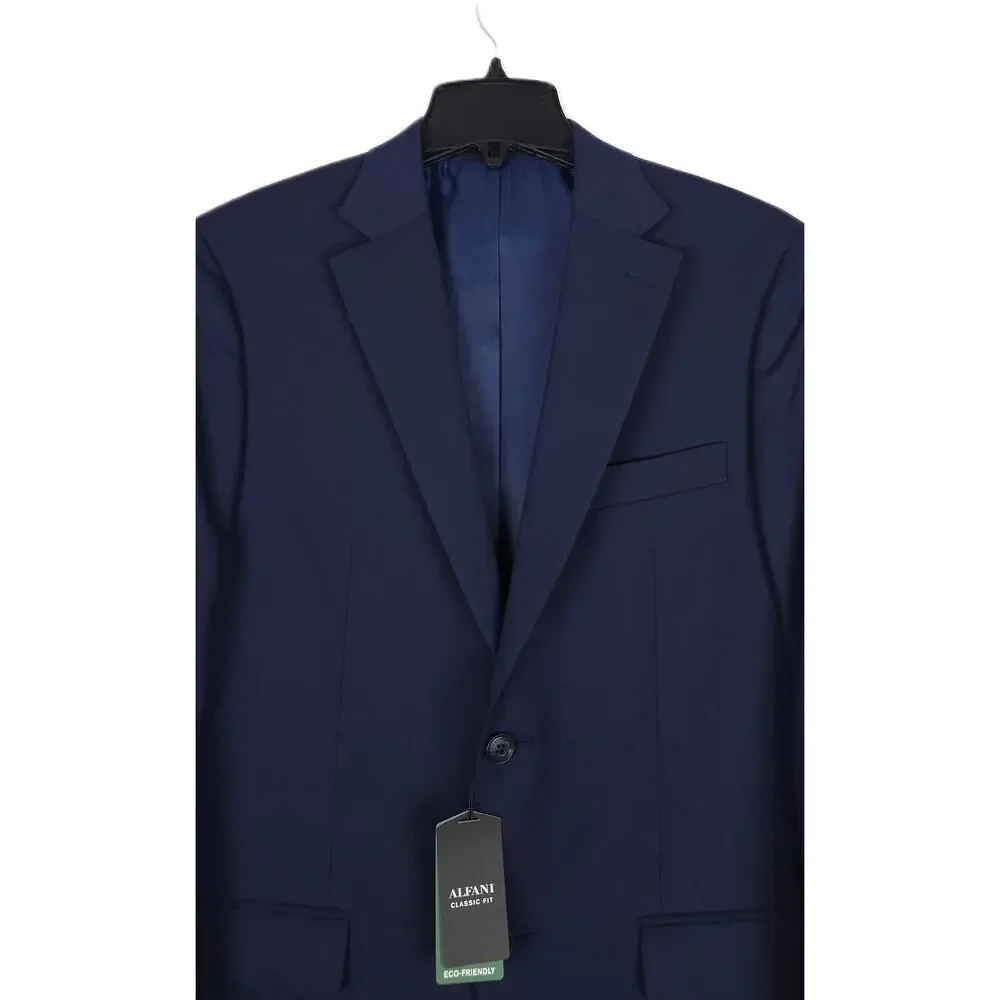Alfani Mens Classic Fit Suit Jacket Blazer 36R Navy Blue Solid Stretch NWT - Picture 4 of 7